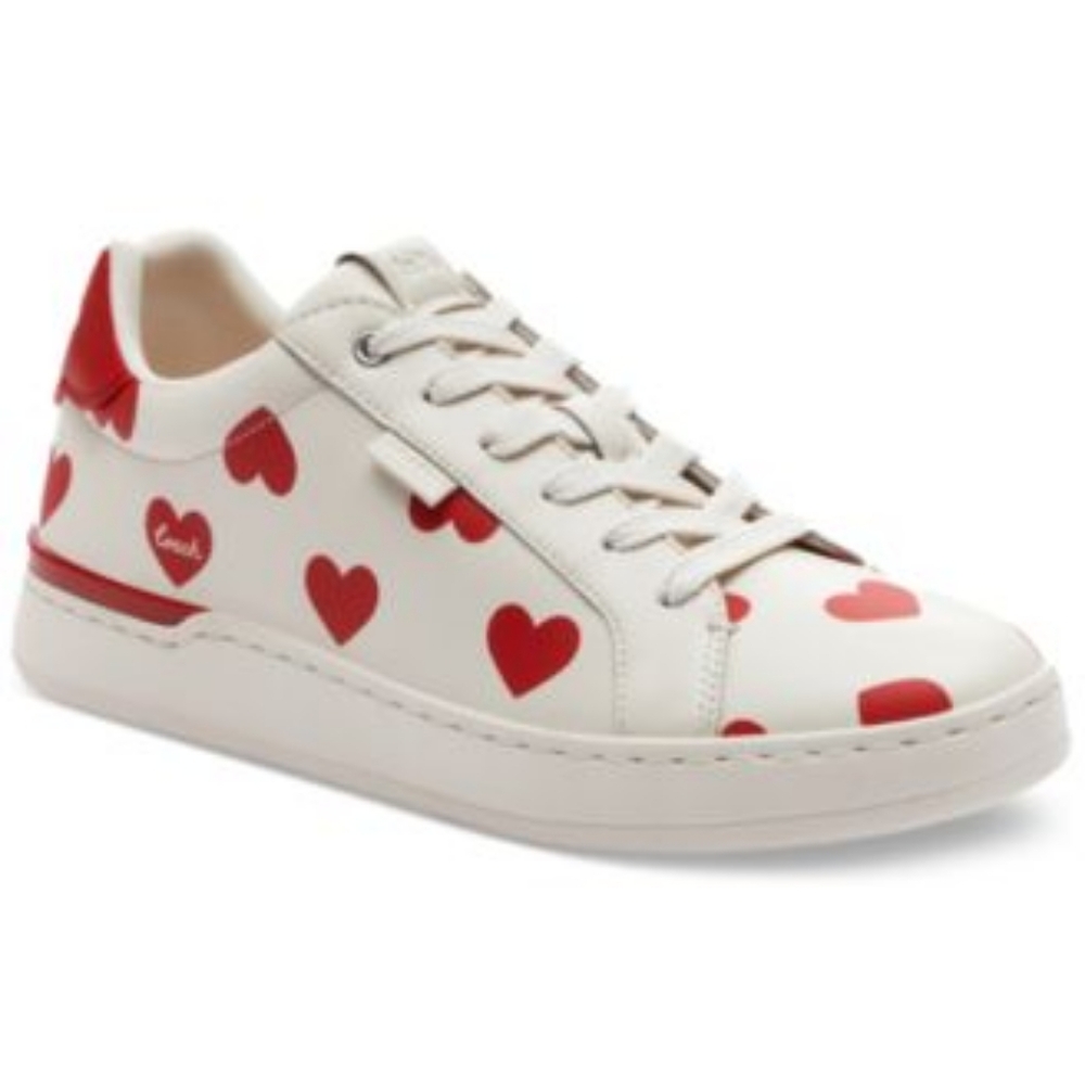 Coach 9.5b Women's Lowline Valentines Day Lace-Up Sneakers Hearts White Red